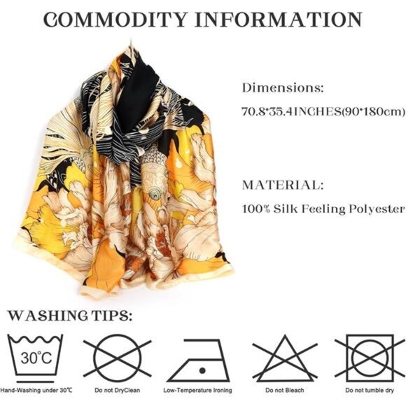 Silk Feeling Long Scarf Yellow Flower - Picture 5 of 7